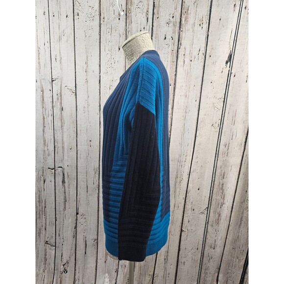 ALK Women's S Vince Blue Colorblock Intarsia Knit Tunic Wool Sweater Crewneck - Picture 2 of 5